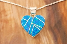 Calvin Begay Fire and Ice Blue Opal Sterling Silver Heart Pendant